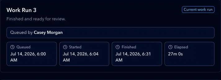 Task detail showing a configured local coding agent and its current state.